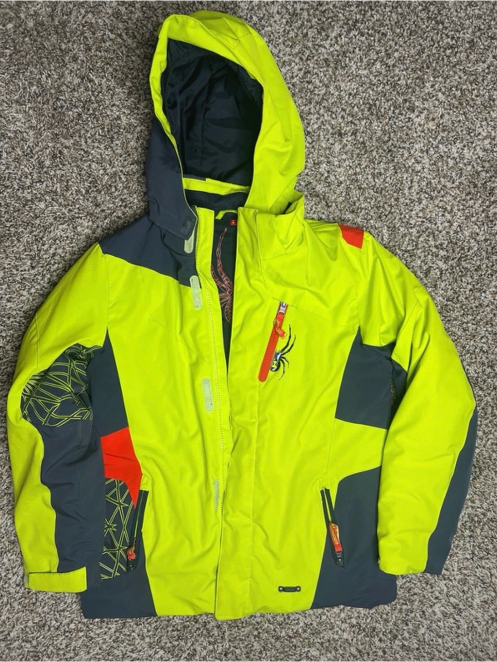 Spyder Kids Lime & Gray Hooded Winter Ski Jacket